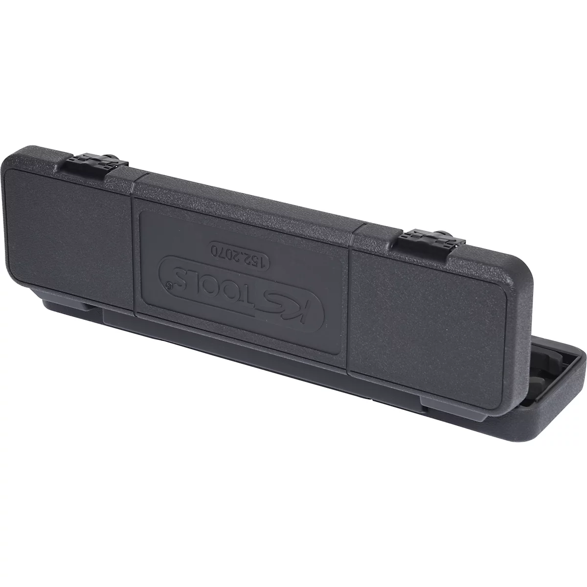 Schwarzer Werkzeugkoffer, teilweise geöffnet. Das Logo von KS Tools ist sichtbar. Aufschrift: 152.2070.